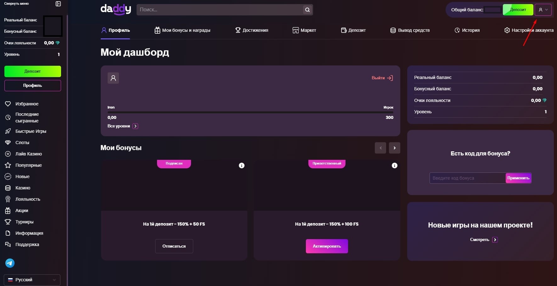 Внешний вид и функционал игрового профиля. 